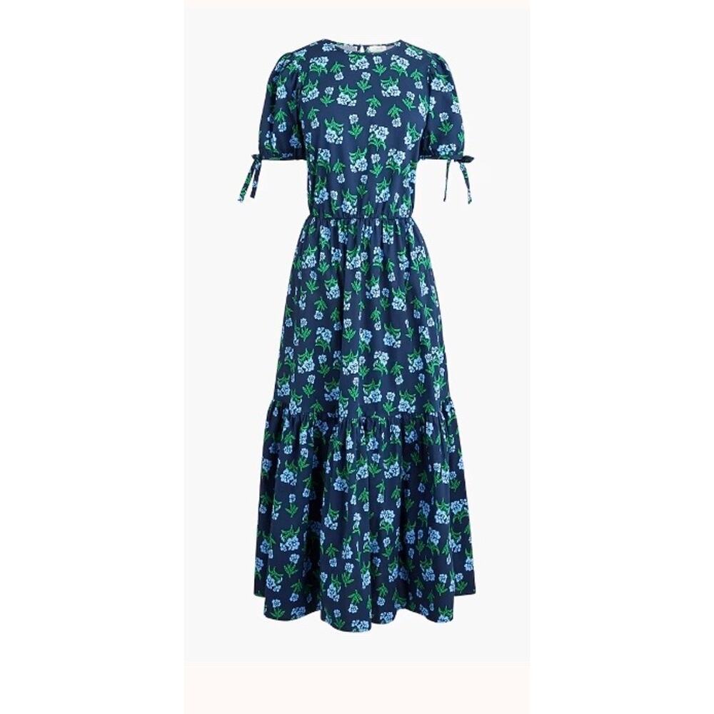 New! J.Crew Factory Floral Tie Sleeve Midi Tiered Dress Sz Navy Sz 6 #63